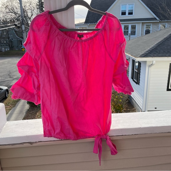 Vince Camuto Linen Off The Shoulder Bubble Sleeve Tie Front Blouse Size XL - Picture 2 of 11